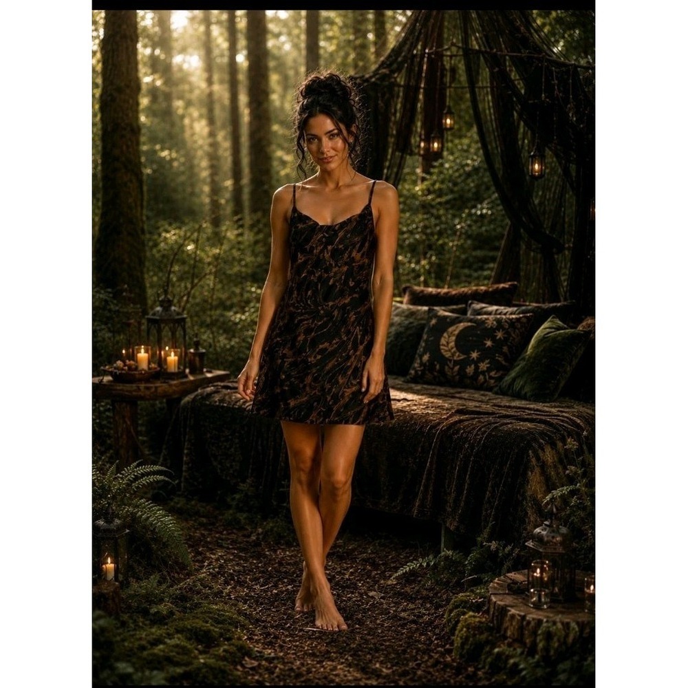 Y2K Urban Outfitters Satin Abstract Slip Mini Dress Size M Witchcore Fairy Goth